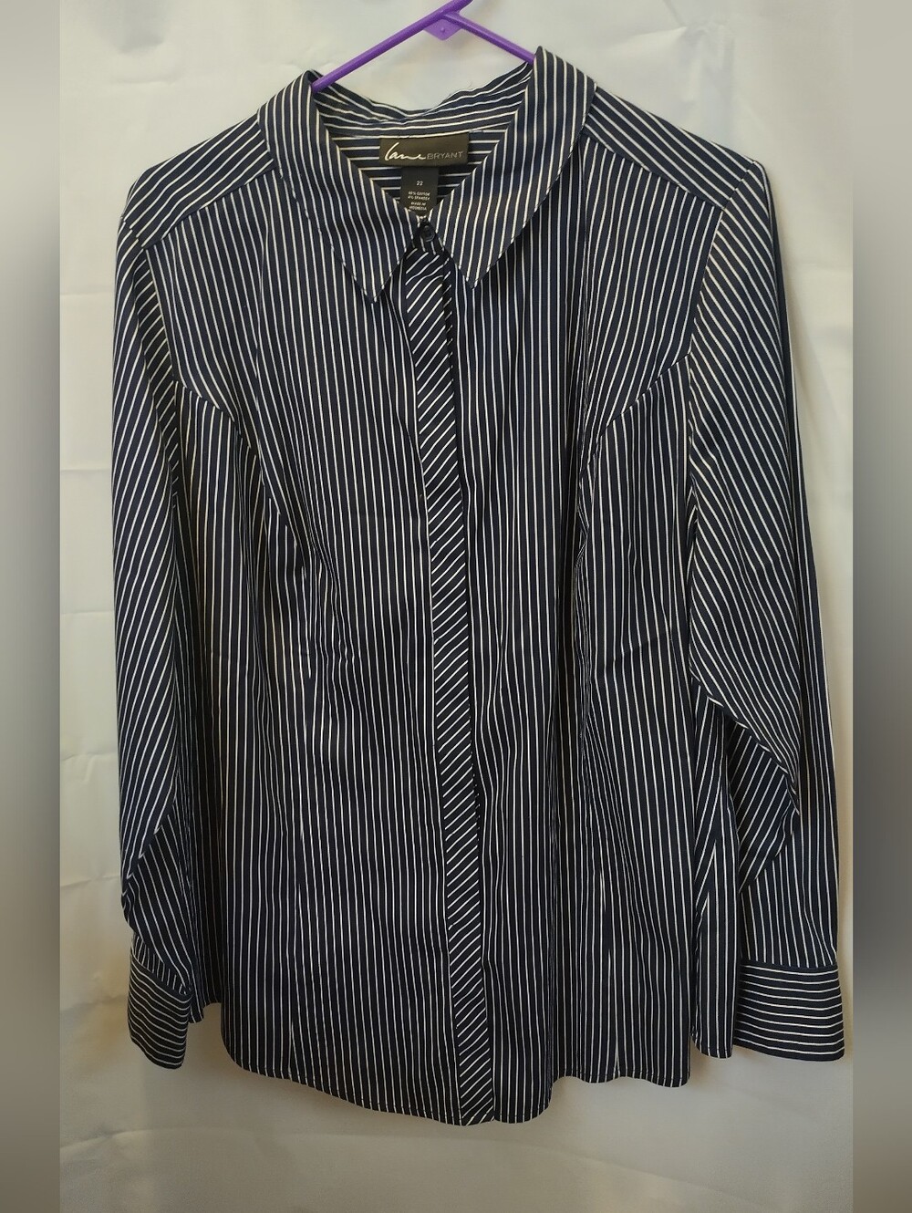Lane Bryant Navy and White Striped Button-Down Shirt Size 22